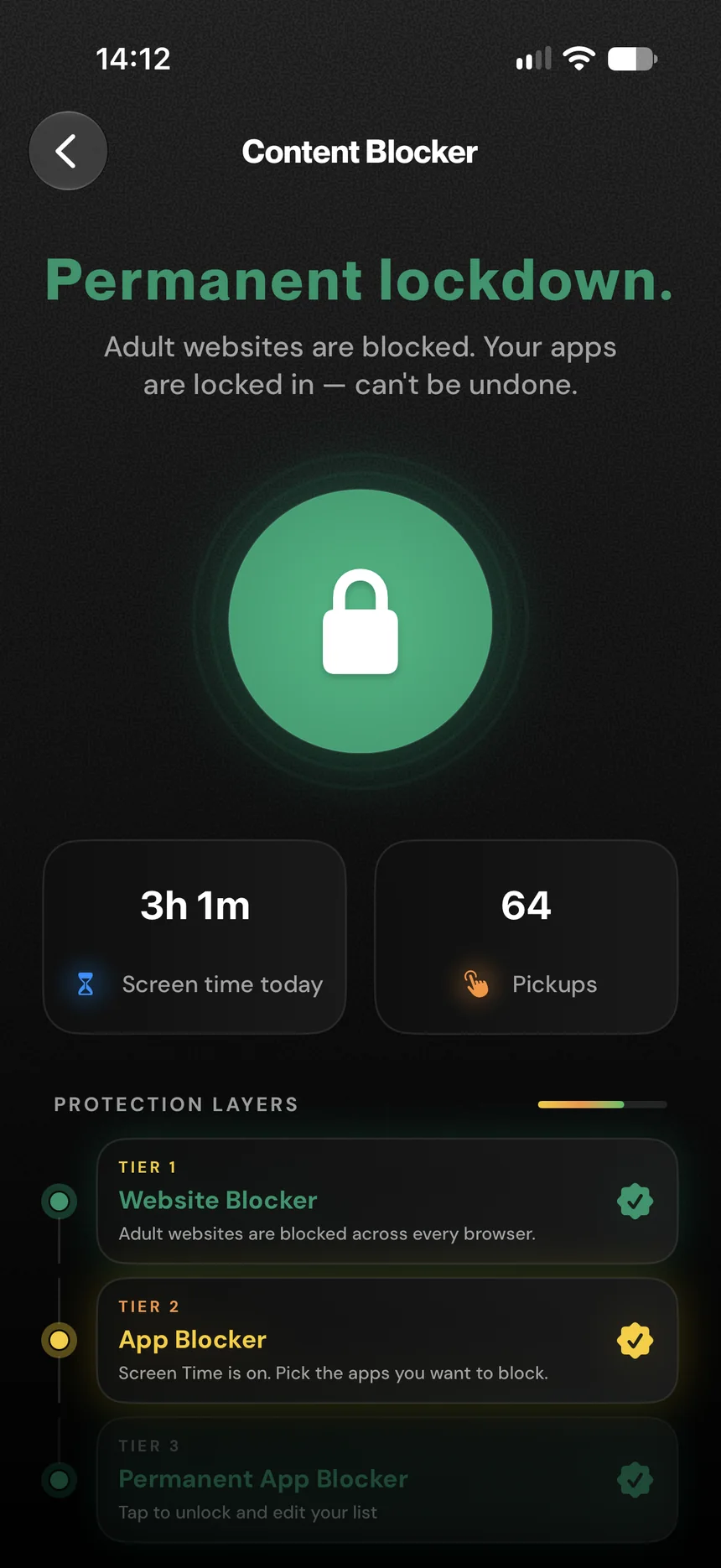 QUITTR Content Blocker: Permanent lockdown